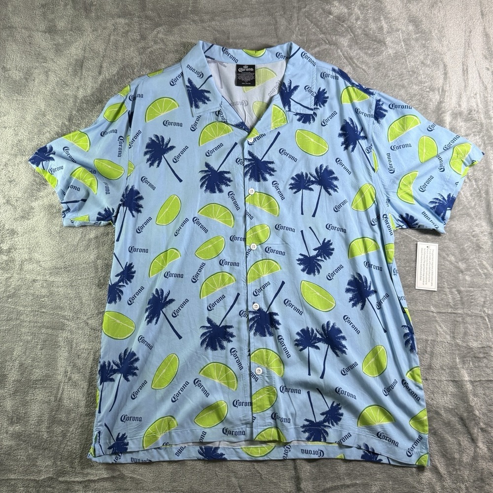 Corona Extra Logo Button-Down Shirt Beer Rayon Hawaiian Shirt Men's Large